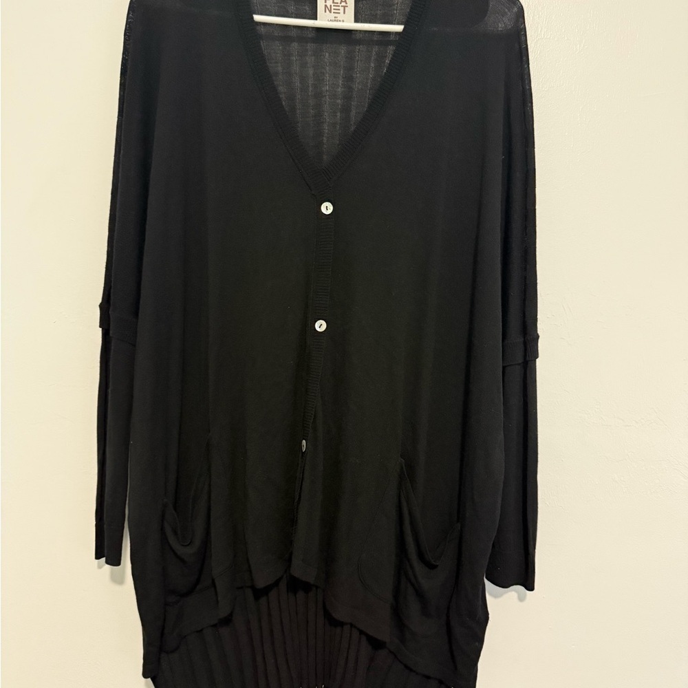 Planet by Lauren G Womens Cardigan Button Front One Size Black